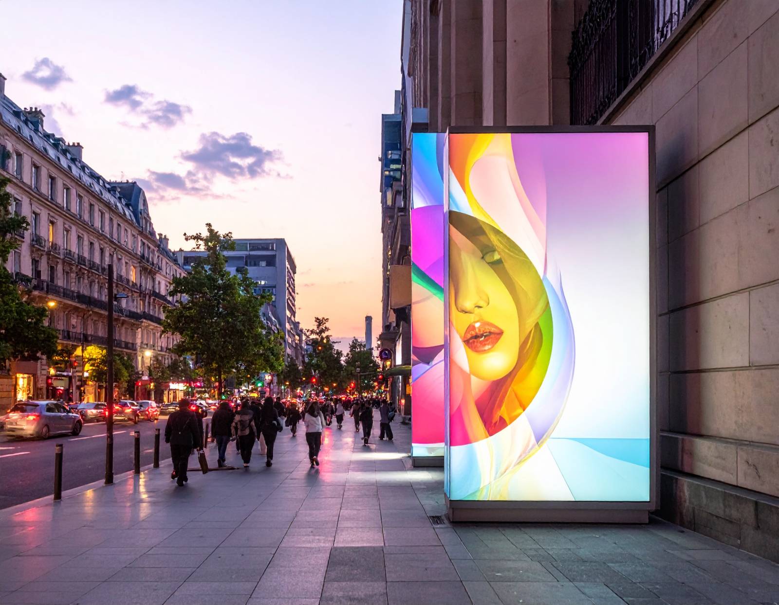 Écran Led exterieur qui diffuse du contenu graphique